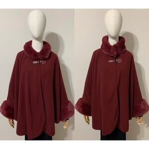 NWT - MARTHA STEWART Burgundy Faux Fur Fleece Ruana